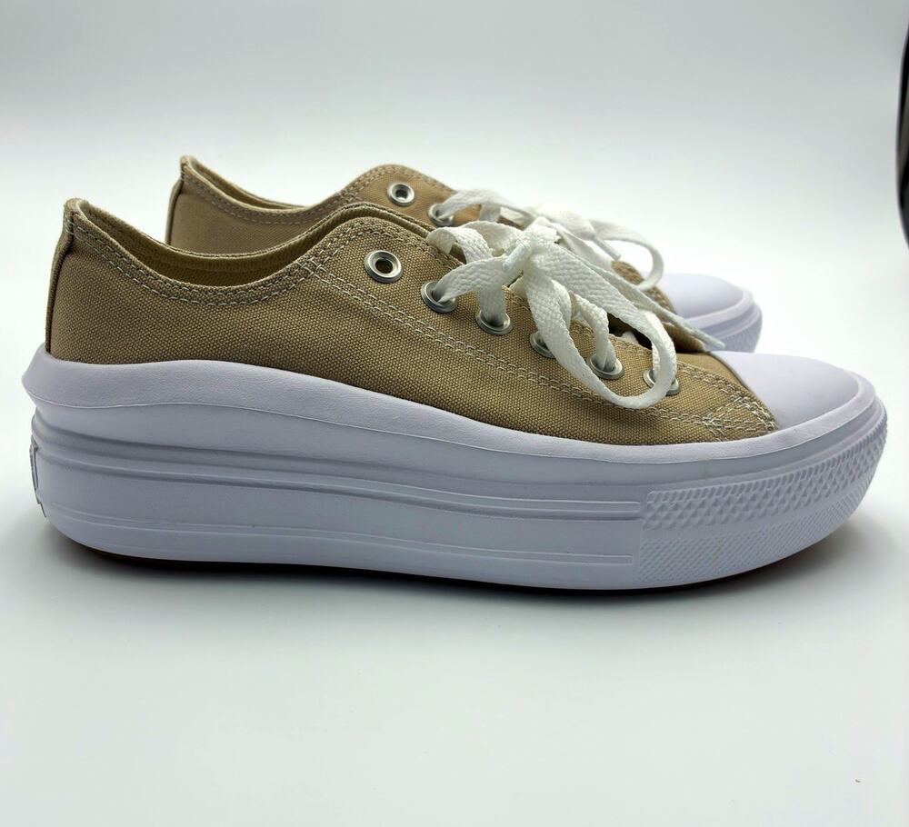 Converse All Star Low Top Platform Canvas Lace-Up Sneakers Beige White Womens 7